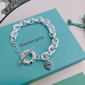 Tiffany & Co. Silver Chunky Toggle Bracelet with Heart Tag